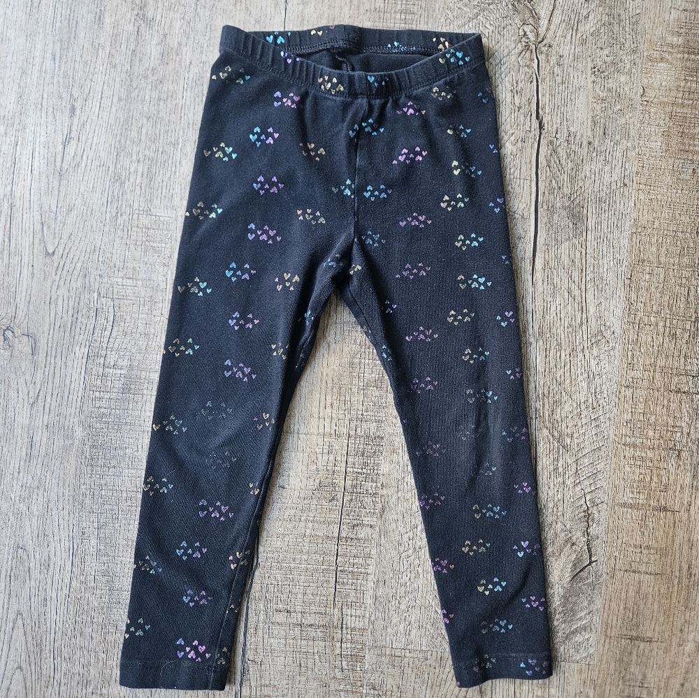Cat & Jack Black Leggings with Multicolor Hearts